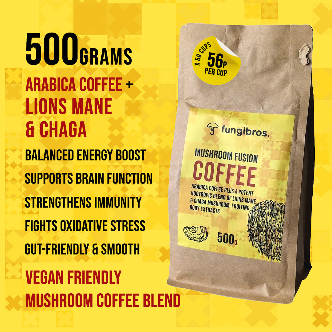 Mushroom Coffee Fusion – Lion’s Mane & Chaga for Focus & Immunity