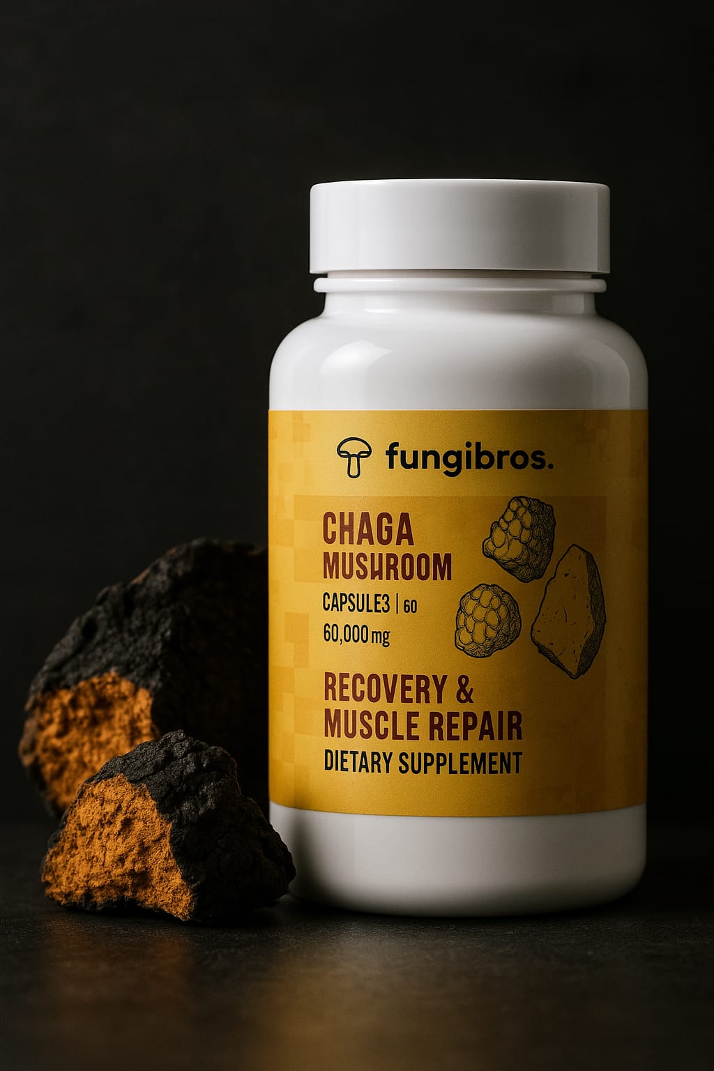 Chaga Mushroom Capsules – Immune & Antioxidant Support (60 x 1000mg)