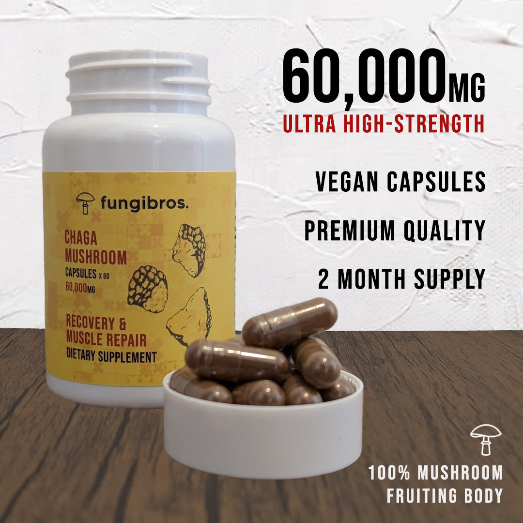 Chaga Mushroom Capsules – Immune & Antioxidant Support (60 x 1000mg)