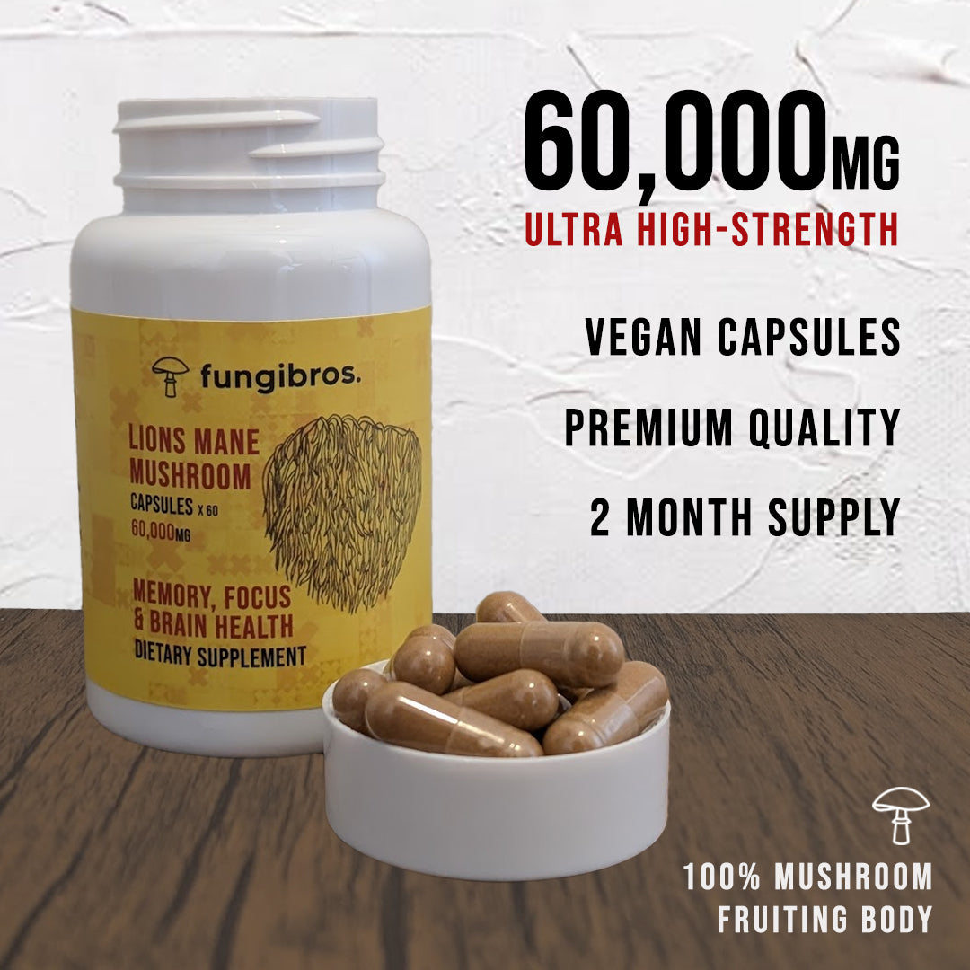 Lion’s Mane Mushroom Capsules – Cognitive Support & Mental Clarity (60 x 1000mg)