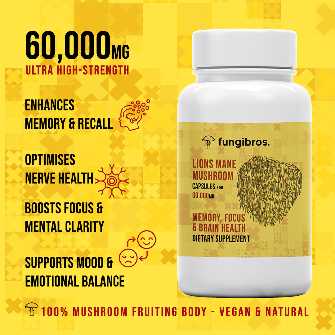 Lion’s Mane Mushroom Capsules – Cognitive Support & Mental Clarity (60 x 1000mg)