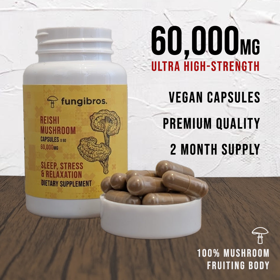 Reishi Mushroom Capsules – Stress Relief, Sleep & Immune Support (60 x 1000mg)
