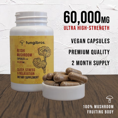 Reishi Mushroom Capsules – Stress Relief, Sleep & Immune Support (60 x 1000mg)