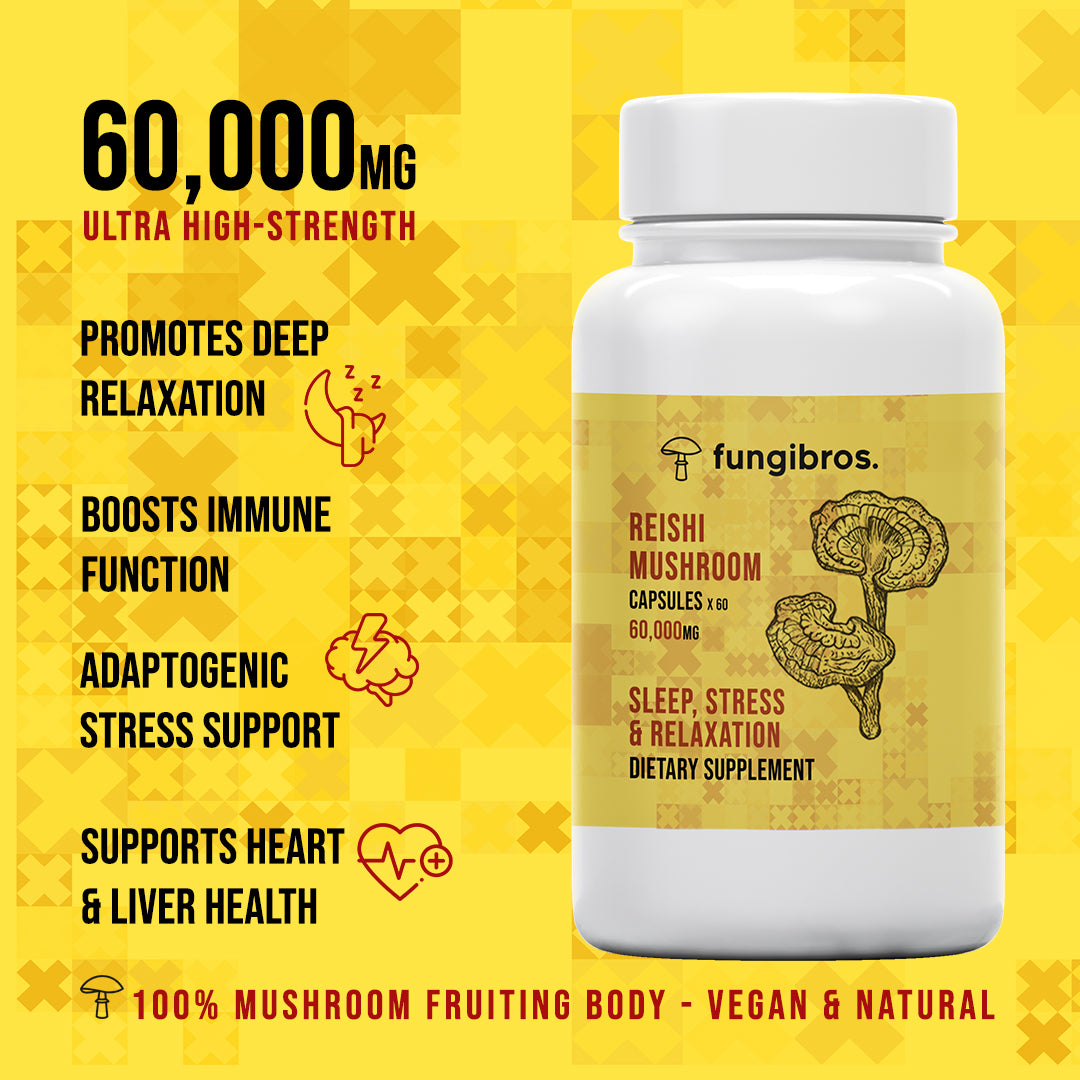 Reishi Mushroom Capsules – Stress Relief, Sleep & Immune Support (60 x 1000mg)