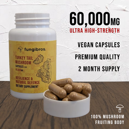 Turkey Tail Mushroom Capsules – Immune, Gut & Microbiome Support (60 x 1000mg)