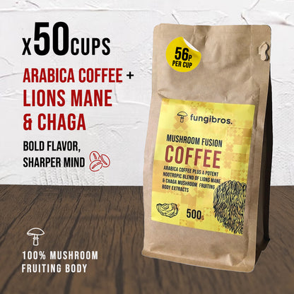 Mushroom Coffee Fusion – Lion’s Mane & Chaga for Focus & Immunity