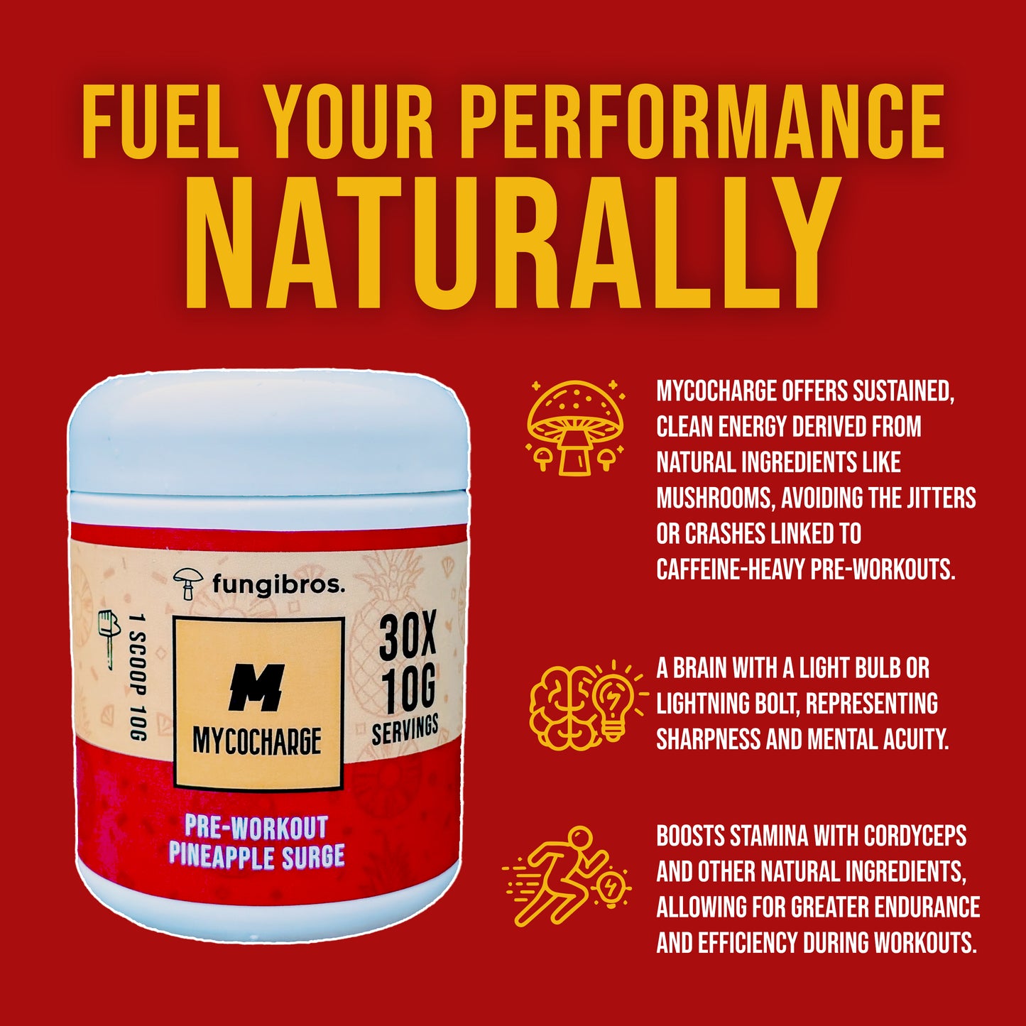 MycoCharge – 0-Stim Functional Mushroom Pre-Workout | Pineapple Surge